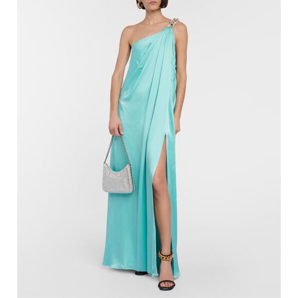 Stella McCartney Falabella Crystal Chain Satin One Shoulder Gown US6 $2700